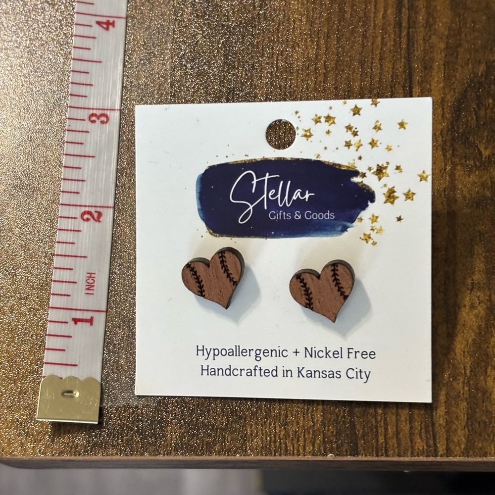 Stellar Baseball ⚾️ ❤️ Heart Earrings - Brown